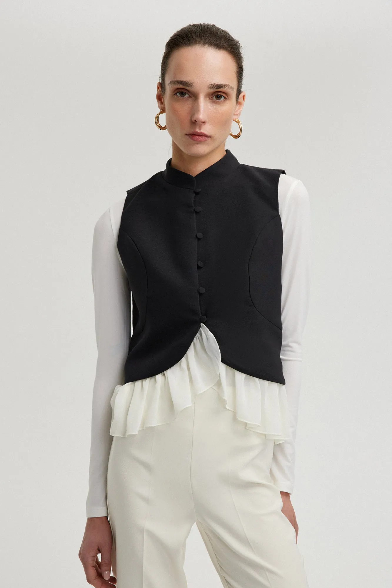 CREPE VEST WITH CHIFFON DETAIL