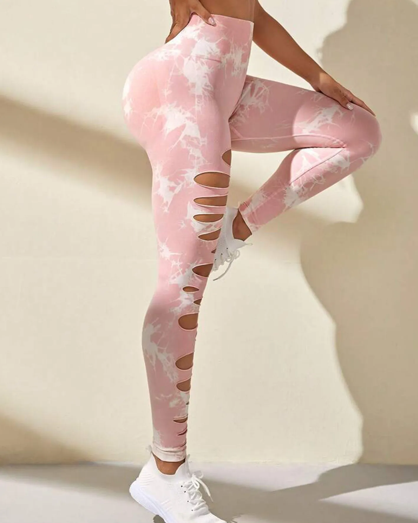 Cut-Out Tie-Dye High-Waisted Hip Lift Yoga Pants