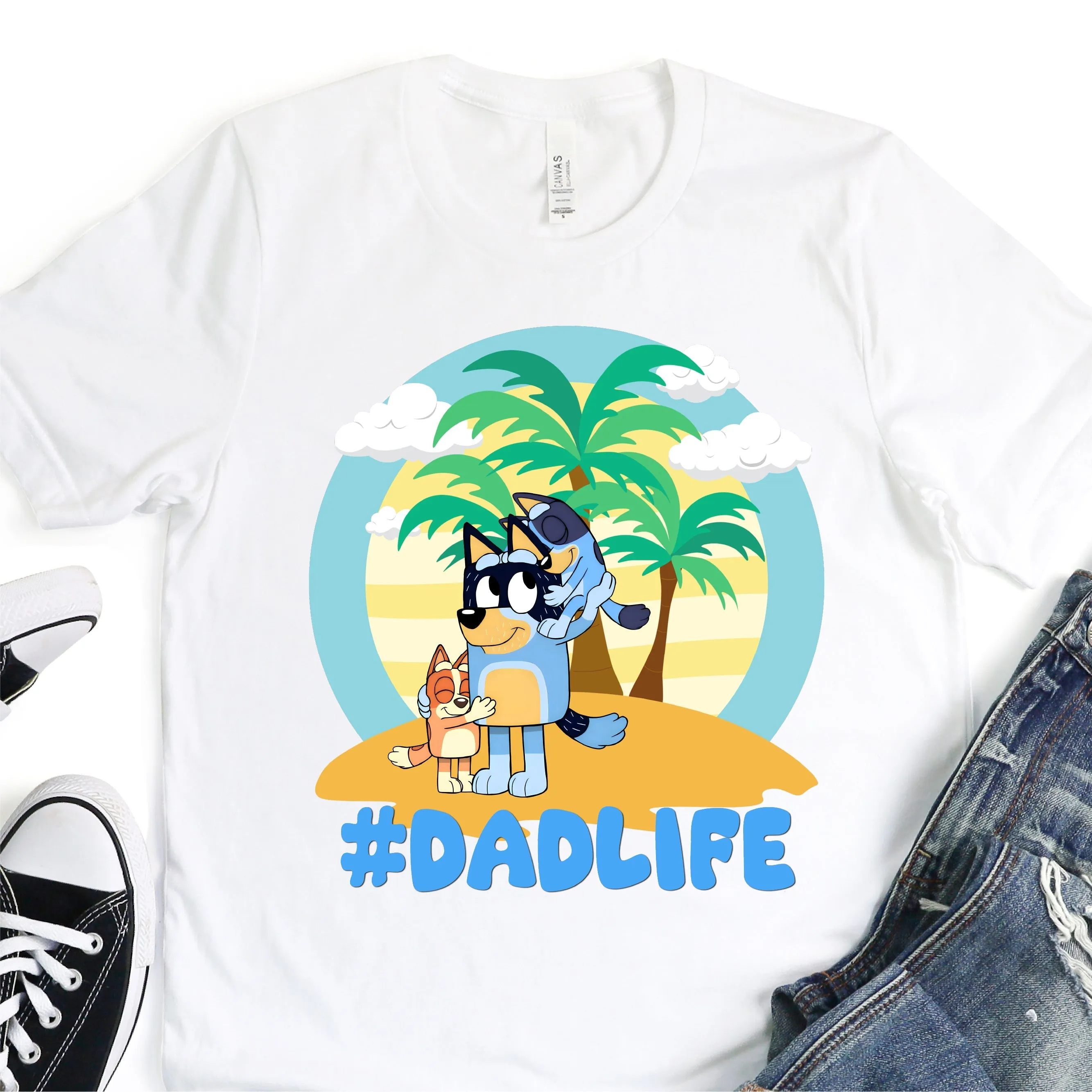 #Dadlife Island Style - Blue Dog - Father's Day Graphic T-Shirt -  T-shirt T-Shirt For Dad