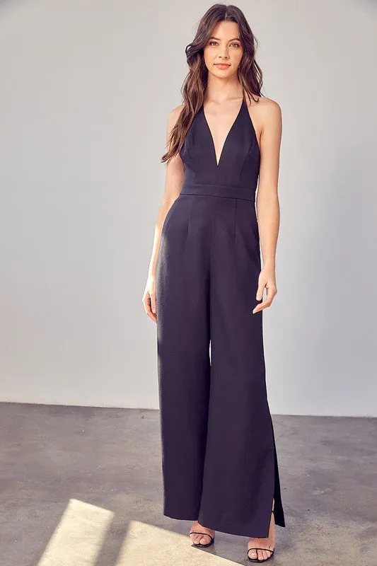 DO   BE COLLECTION Deep V-Neck Wide Leg Jumpsuit