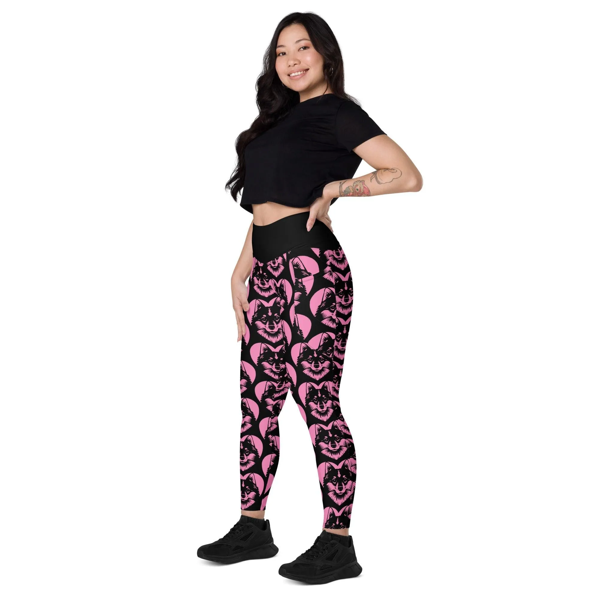 DOG BREED LEGGINGS with pockets - FINNISH SPITZ - HERTTAHOUND - pink