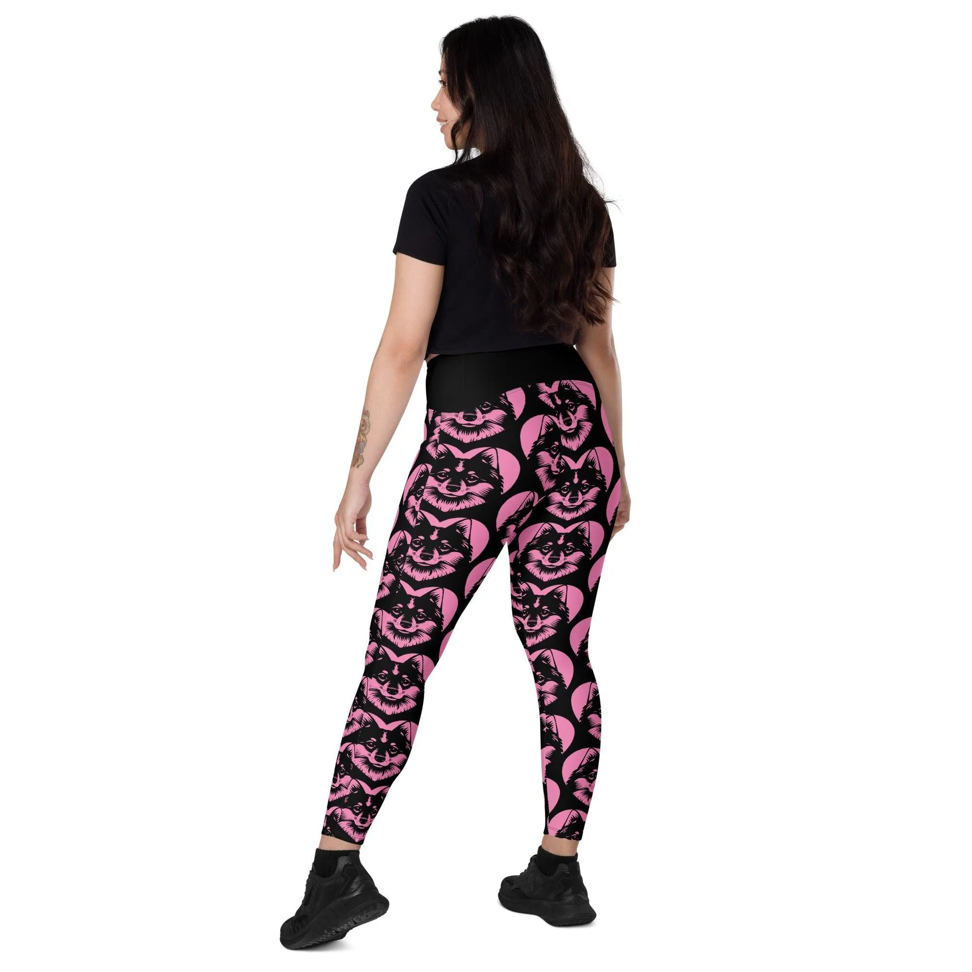 DOG BREED LEGGINGS with pockets - FINNISH SPITZ - HERTTAHOUND - pink