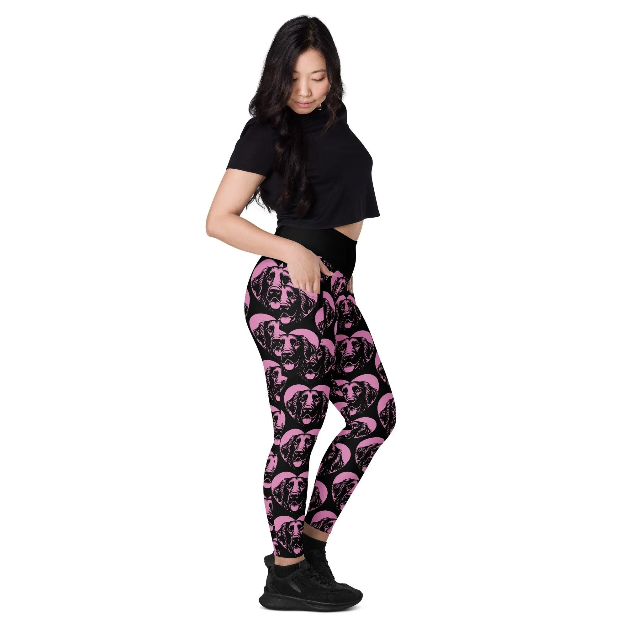 DOG BREED LEGGINGS with pockets - FLAT COATED RETRIEVER - HERTTAHOUND - pink