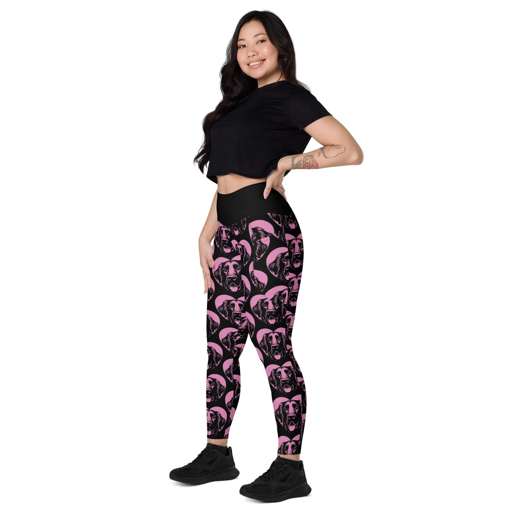 DOG BREED LEGGINGS with pockets - FLAT COATED RETRIEVER - HERTTAHOUND - pink