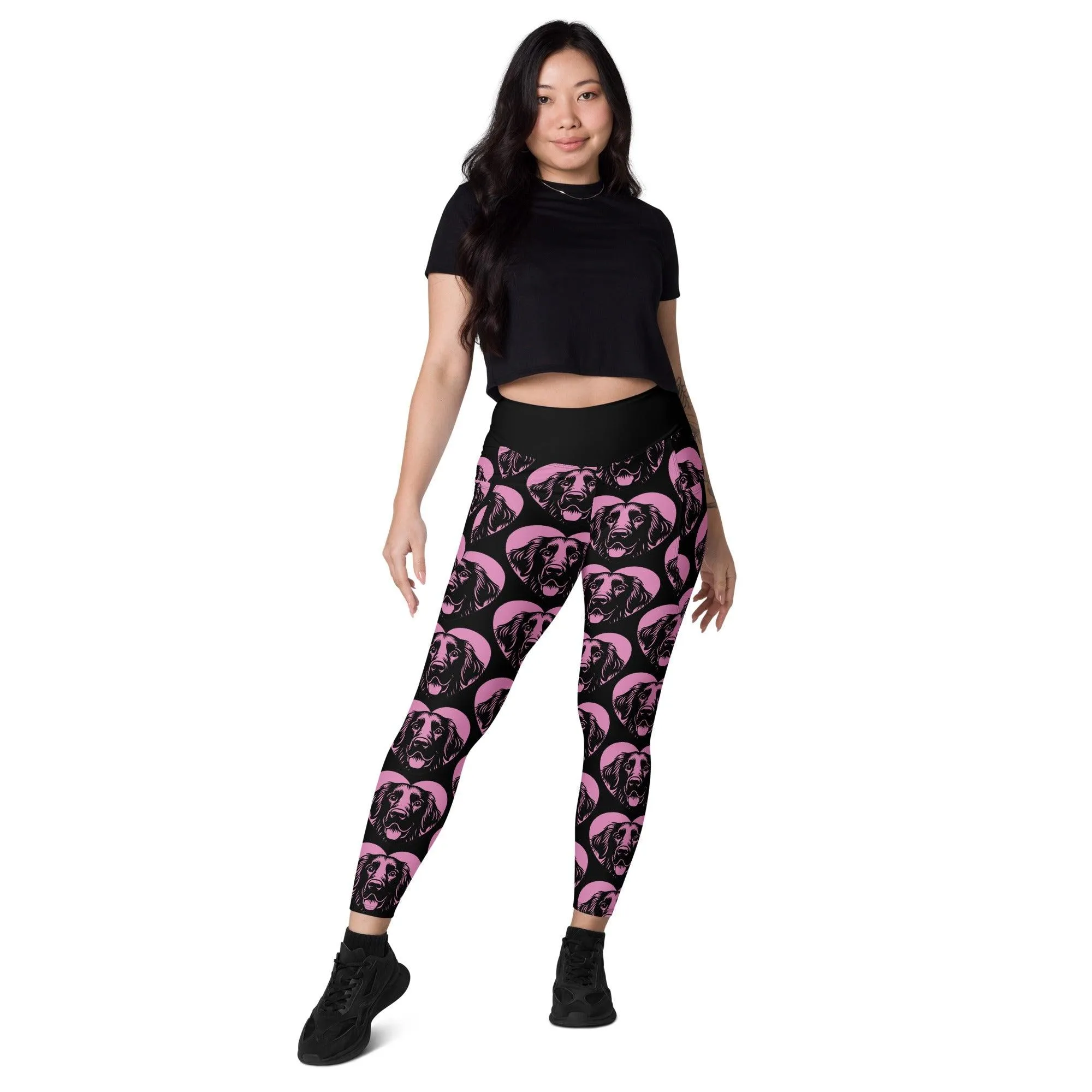 DOG BREED LEGGINGS with pockets - FLAT COATED RETRIEVER - HERTTAHOUND - pink