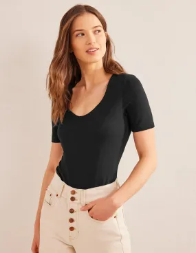 Double Layer Short Sleeve Top-Black