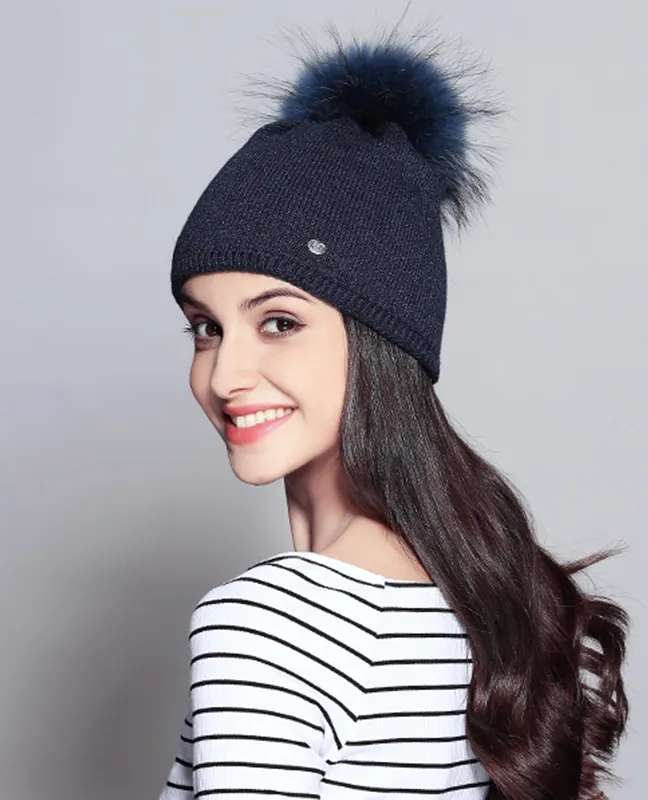 Elegant Raccoon Fur Double Layer Beanie