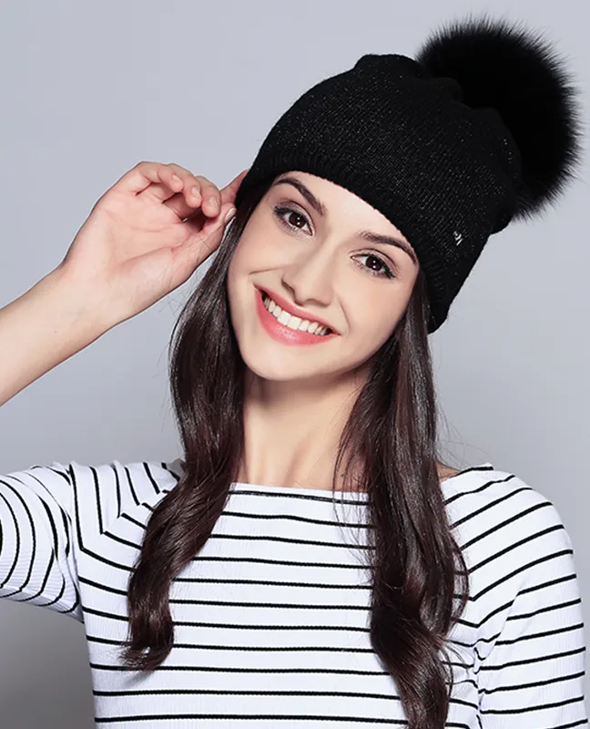 Elegant Raccoon Fur Double Layer Beanie