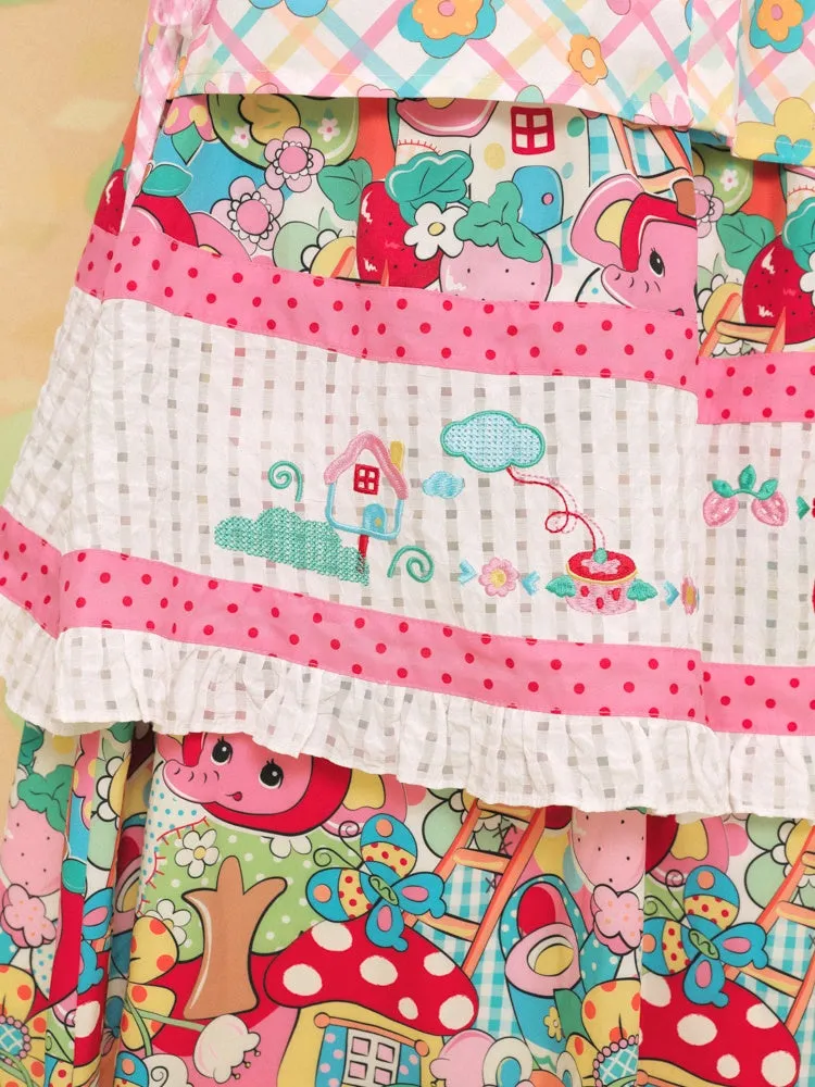 Embroidery Stitching Print Multi-layer Skirt