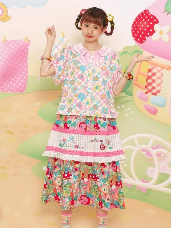 Embroidery Stitching Print Multi-layer Skirt