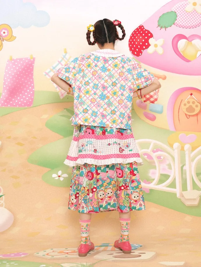 Embroidery Stitching Print Multi-layer Skirt