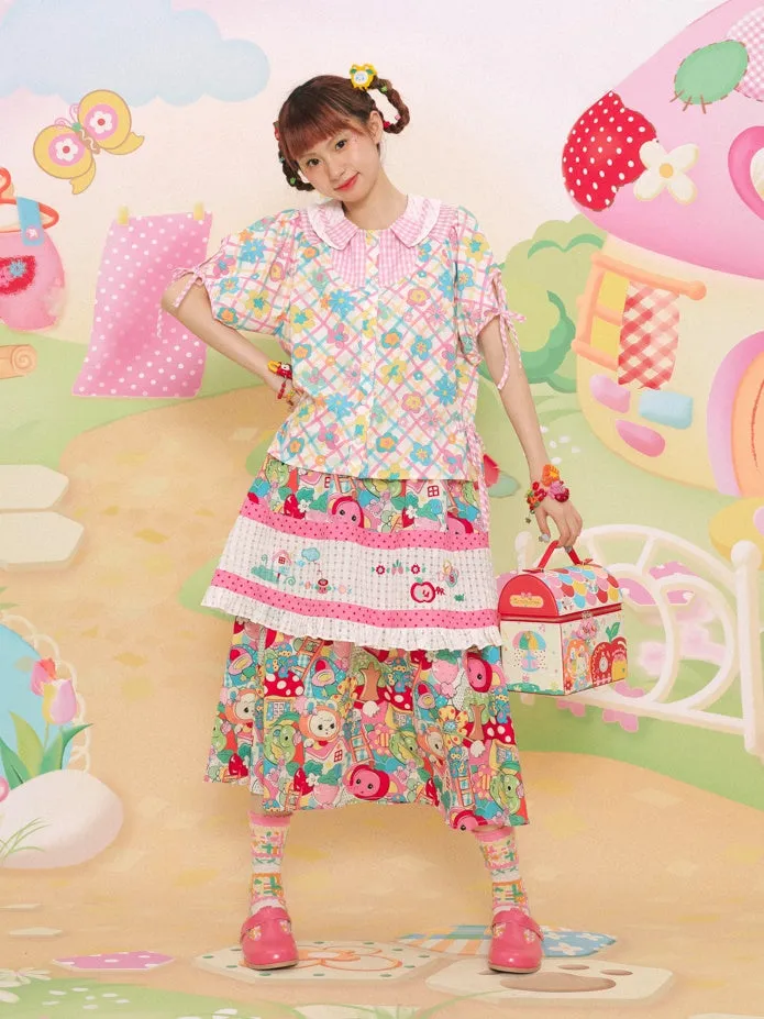 Embroidery Stitching Print Multi-layer Skirt