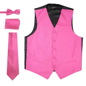 Ferrecci Mens Solid Fuchsia Wedding Prom Grad Choir Band 4pc Vest Set