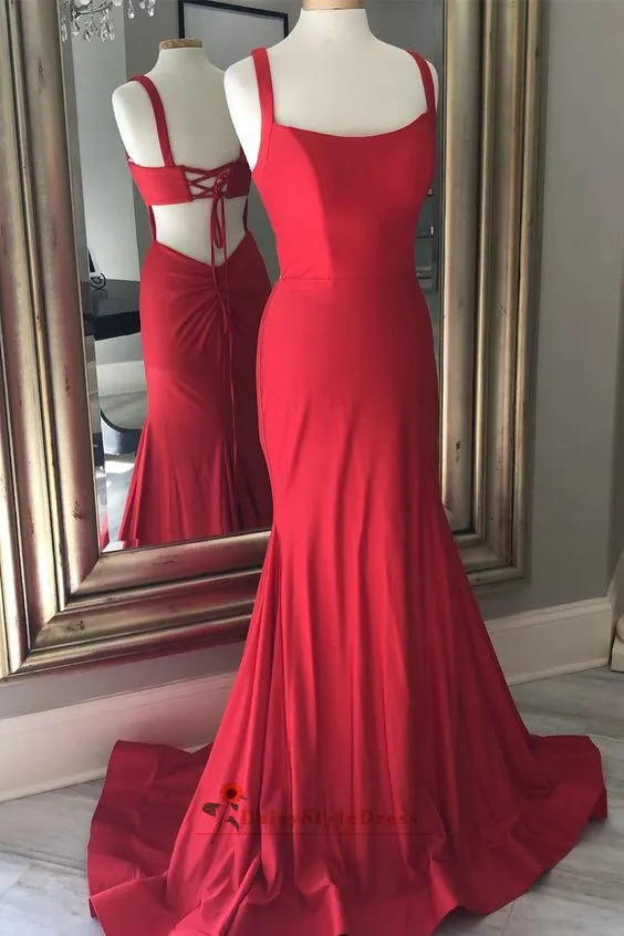 Fit and Flare Square Neckline Red Pageant Dress