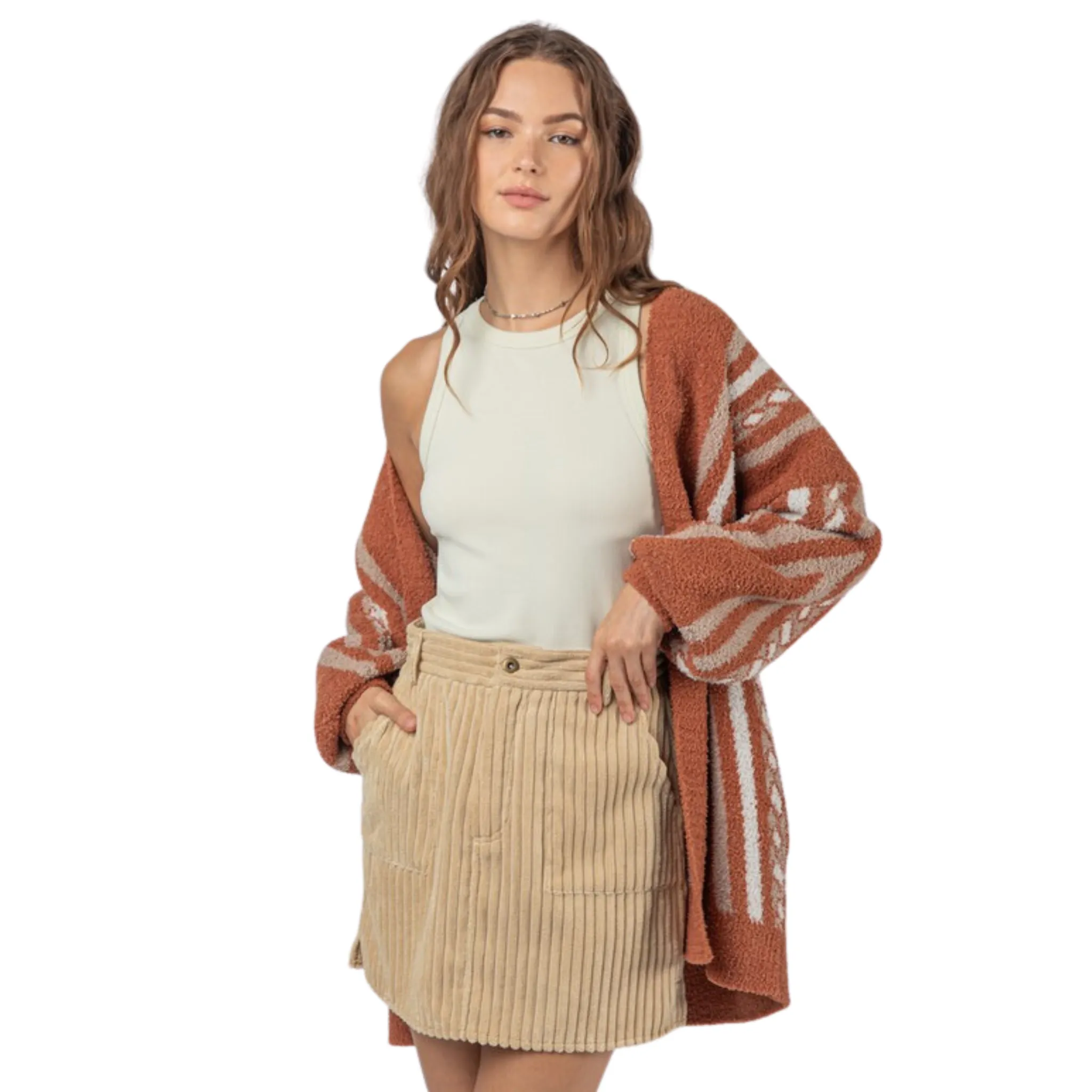 Fitted Wide Corduroy Mini Skirt