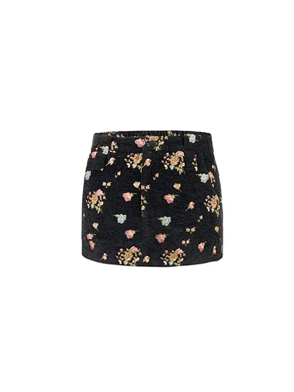 Floral Jacquard Slim High Waist Skirt