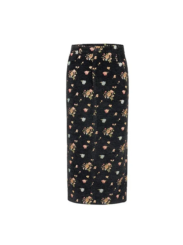 Floral Jacquard Slim High Waist Skirt