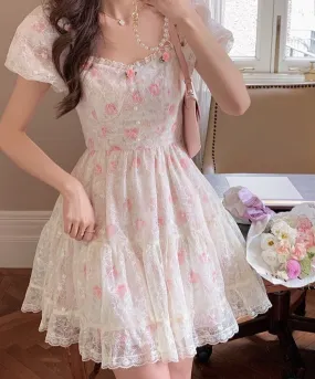 Floral Lace Kawaii Cottage Sweet Dress