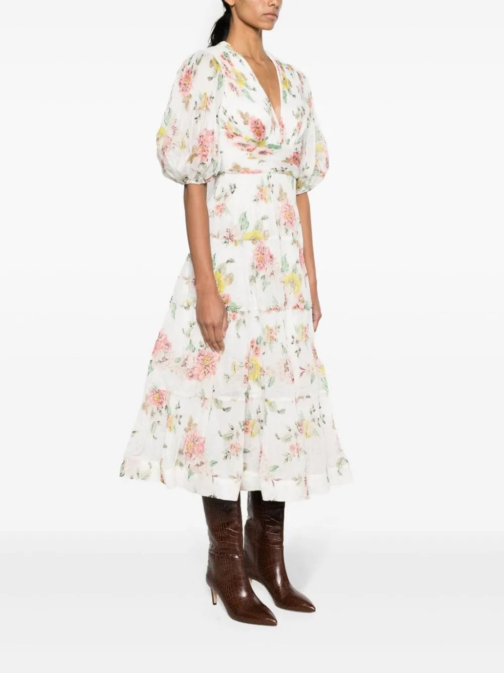 Floral-print pleated midi dress<BR/><BR/><BR/>