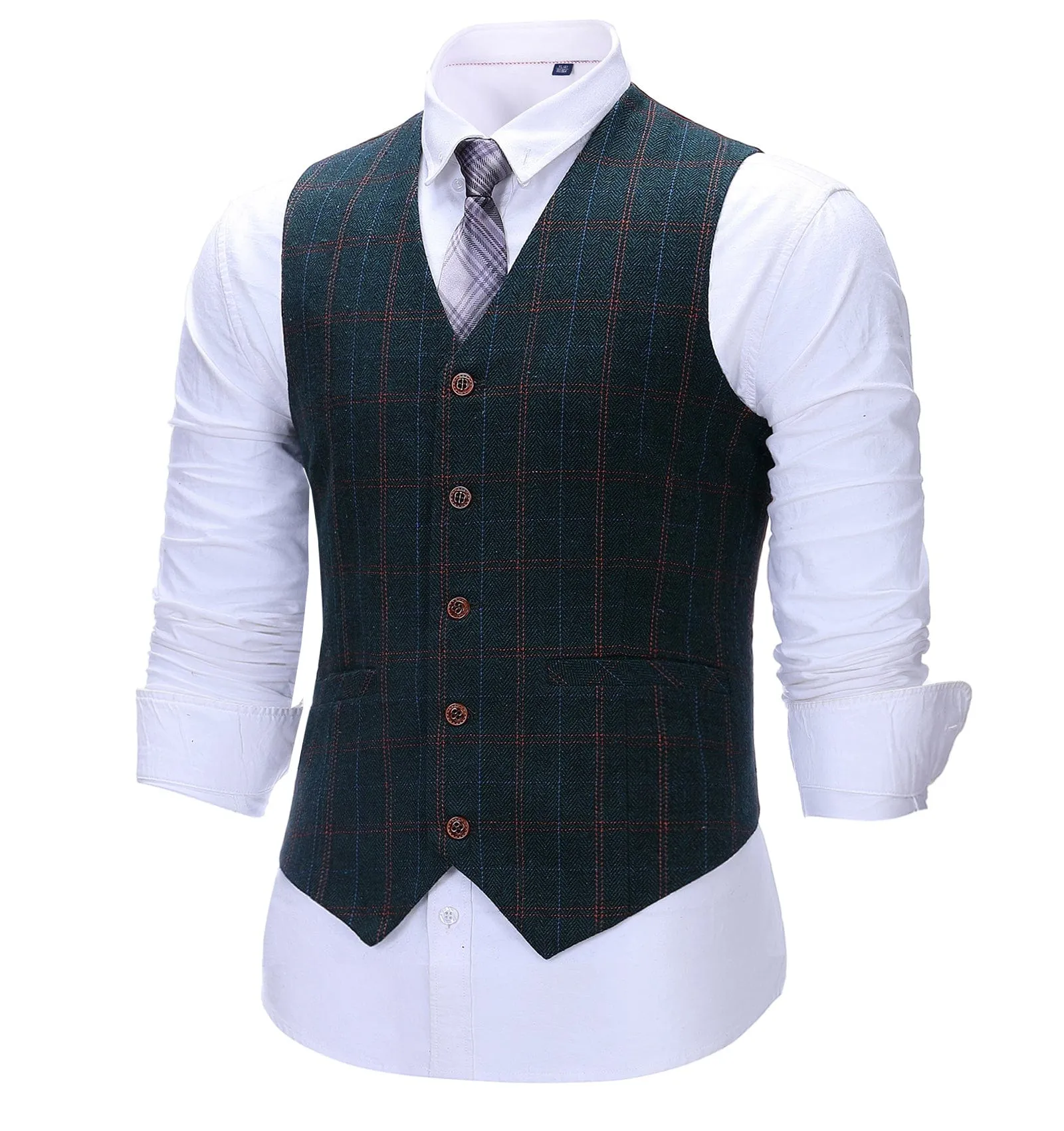 Formal Men's Suit Vest Navy Plaid V Neck Waistcoat