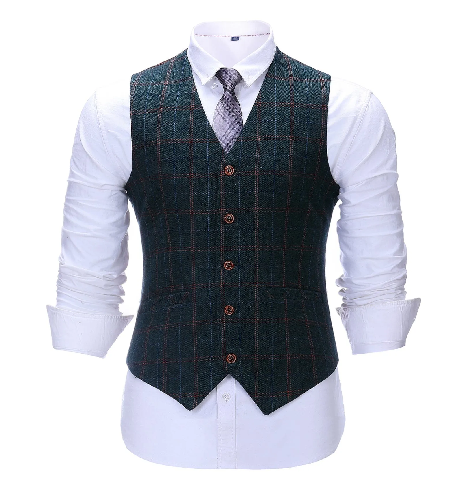 Formal Men's Suit Vest Navy Plaid V Neck Waistcoat