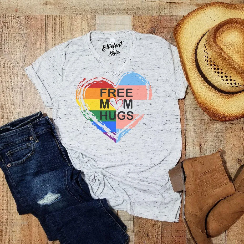 Free Mom Hugs Pride Transgender Vneck Shirt | Pride Parade Shirt