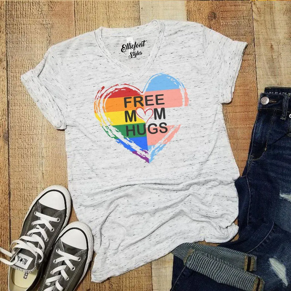 Free Mom Hugs Pride Transgender Vneck Shirt | Pride Parade Shirt