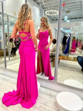 Fuchsia Mermaid Long Slit Prom Dresses       fg6748