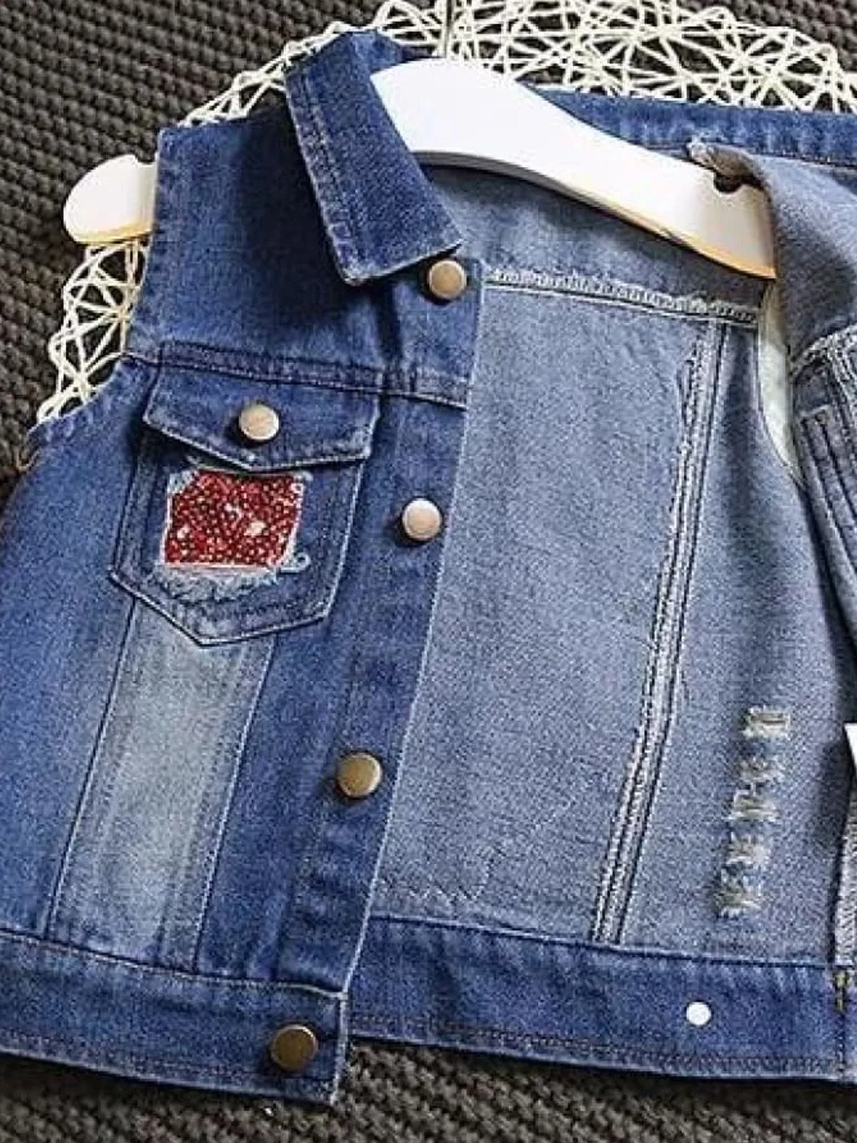 Girls Denim Vest with Owl Applique