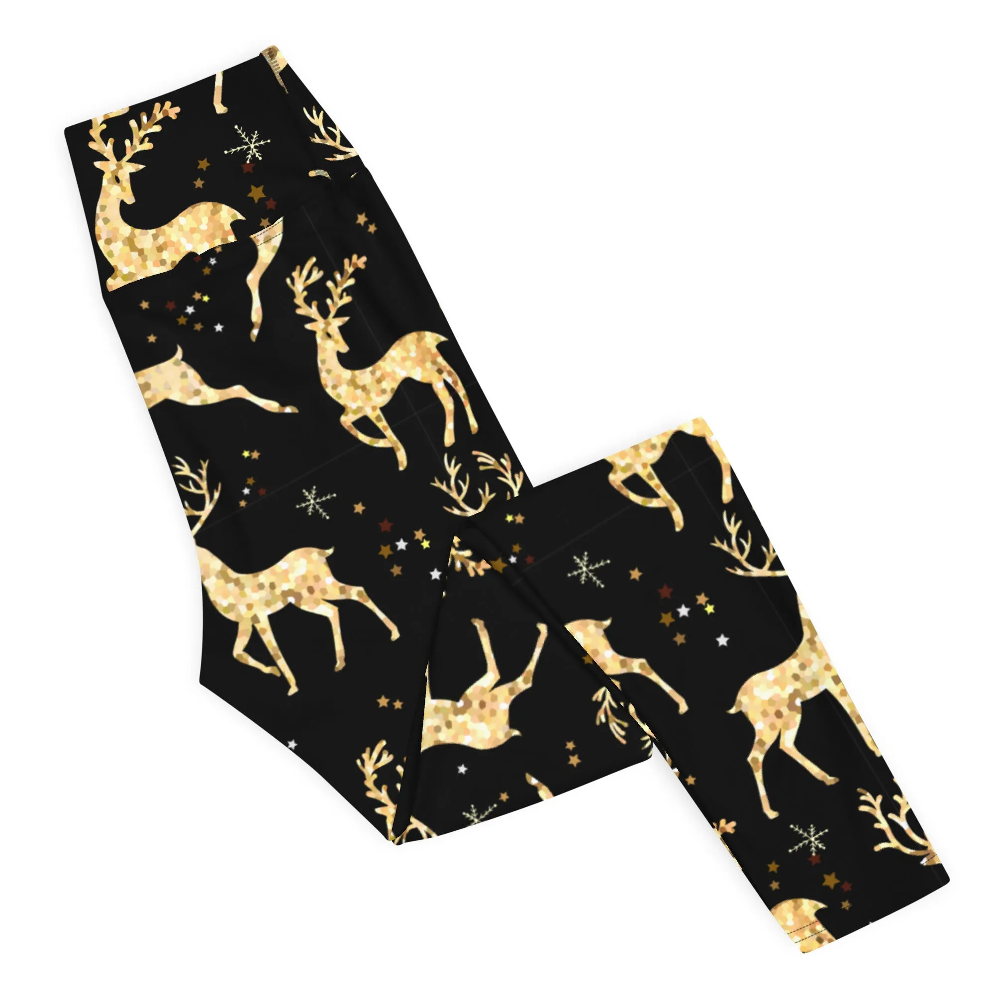 Golden Reindeers Print Yoga Leggings