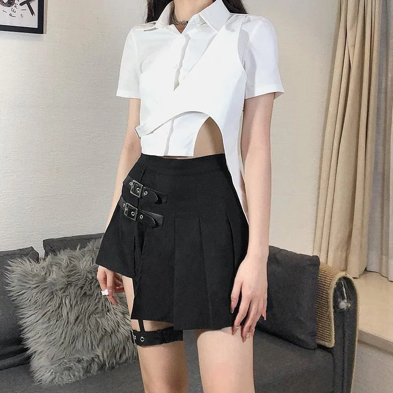 Goth Belt Detail Mini Skirt