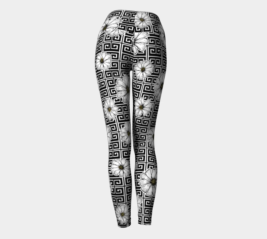 Greek Key Floral Yoga Leggings