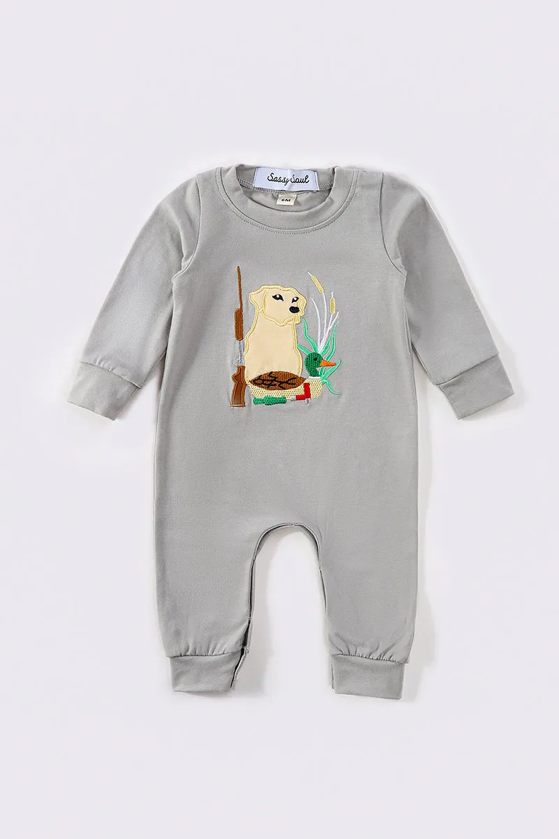 Grey hunting applique boy romper