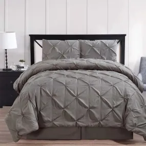 Grey Oxford Double Needle Luxury Soft Pinch Pleated Comforter Set