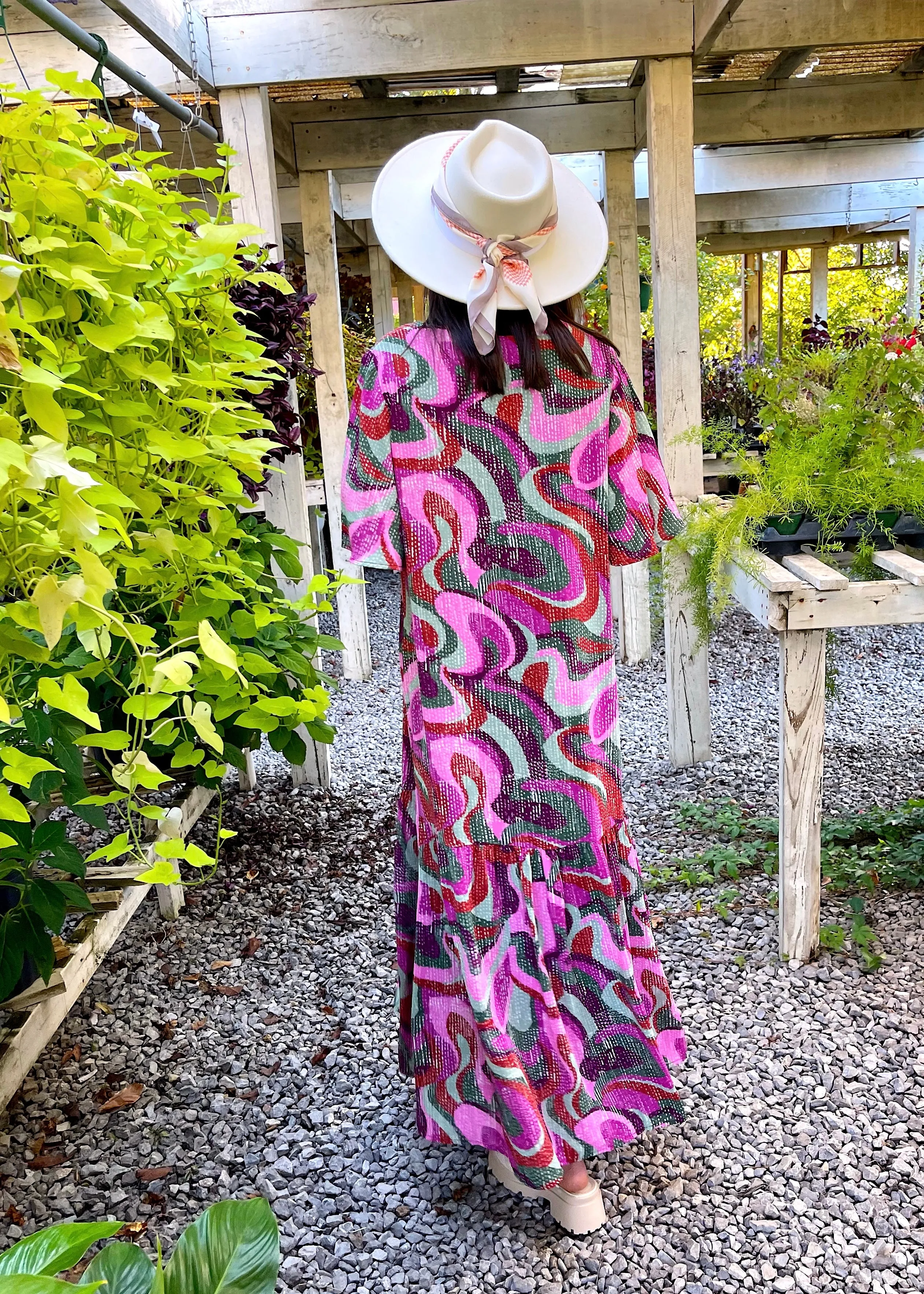 Groovy Girl Flutter Sleeve Maxi Dress | Purple Multi