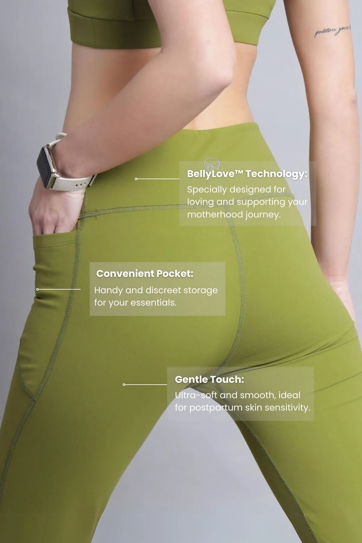 High Waisted Gentle Compression Olive Postpartum Leggings