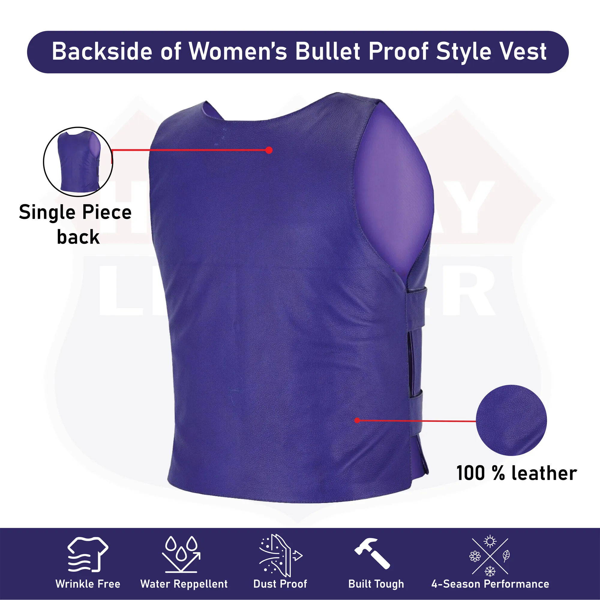 HL14945Purple Passionate Purple Women Bullet Proof style Leather Motorcycle Vest-bikers Club