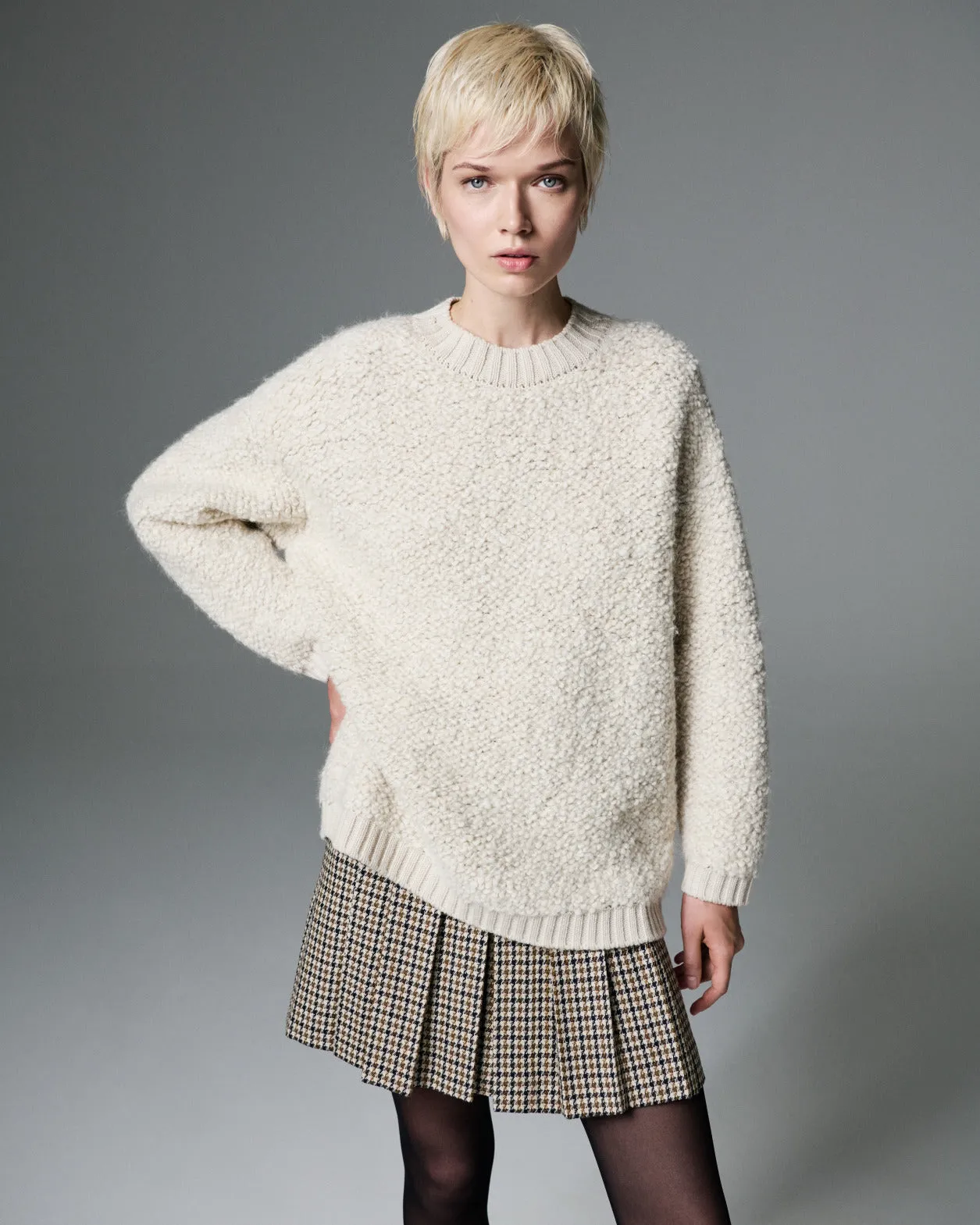 Houndstooth Mini Skirt with Pleats