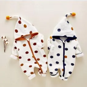 Infant Dot Long Sleeve Hooded Jumpsuit