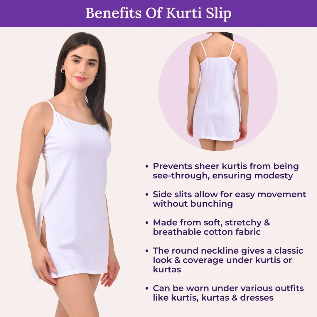 Inner Slip For Kurtis & Kurtas | Adjustable Straps | Front Round Neckline | Side Slits For Easy Movement | Pack Of 3