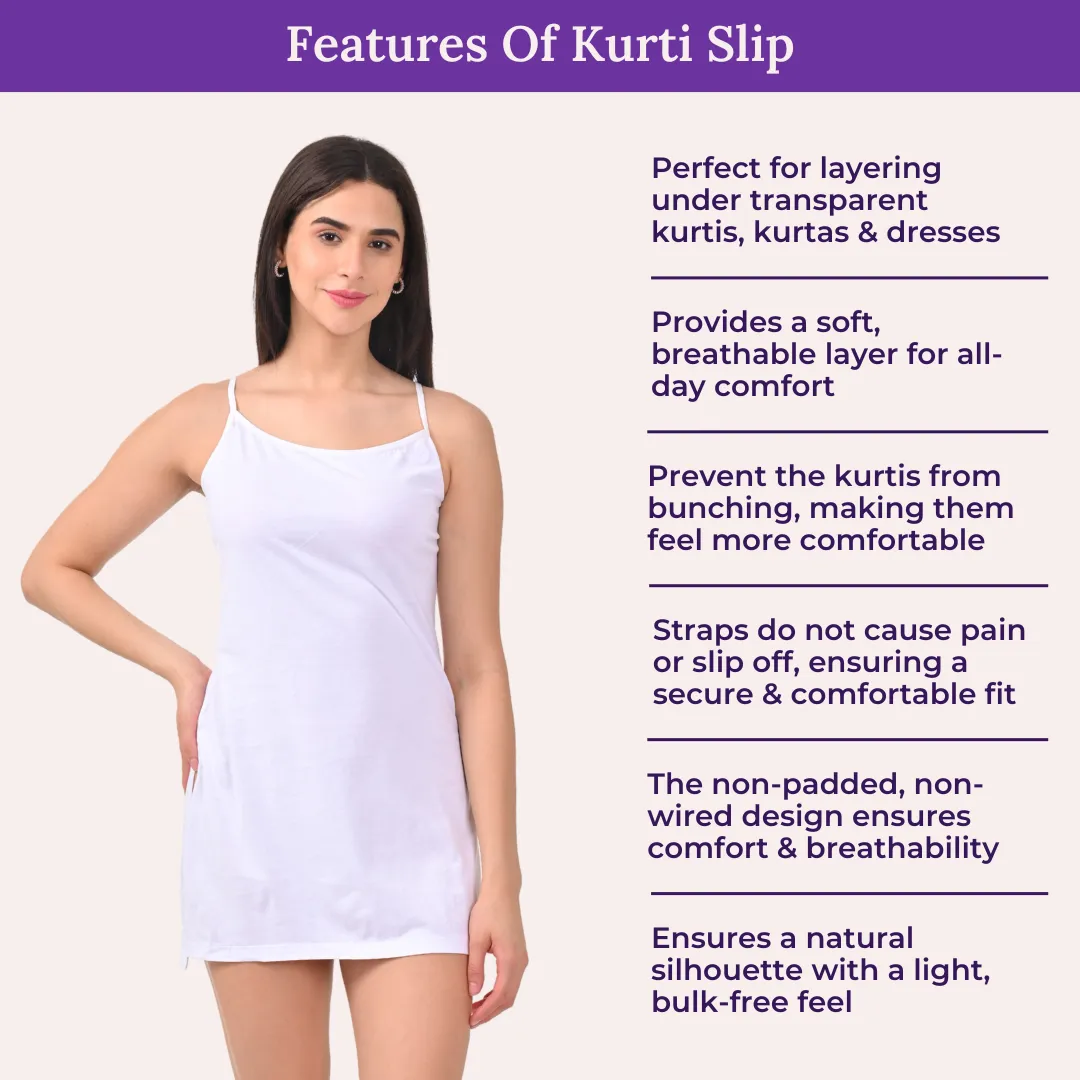 Inner Slip For Kurtis & Kurtas | Adjustable Straps | Front Round Neckline | Side Slits For Easy Movement | Pack Of 3