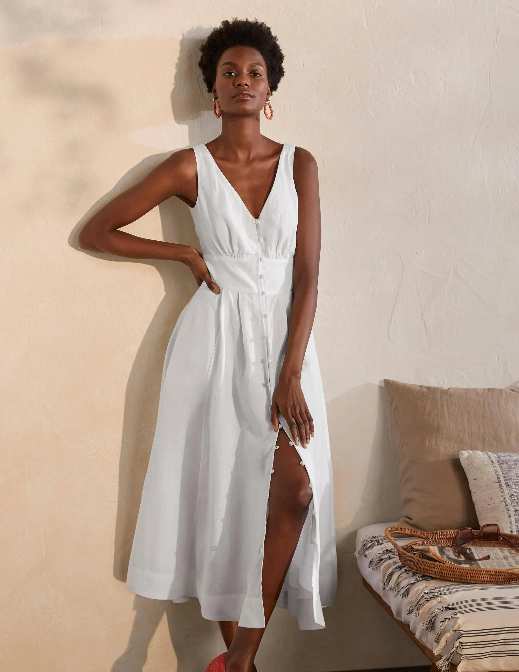 Jemima Linen Midi Dress-White