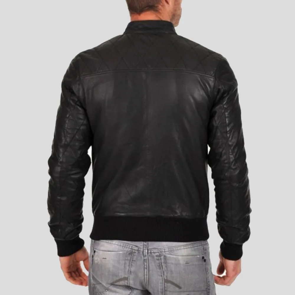 Jero Black Bomber Lambskin Leather Jacket for Men