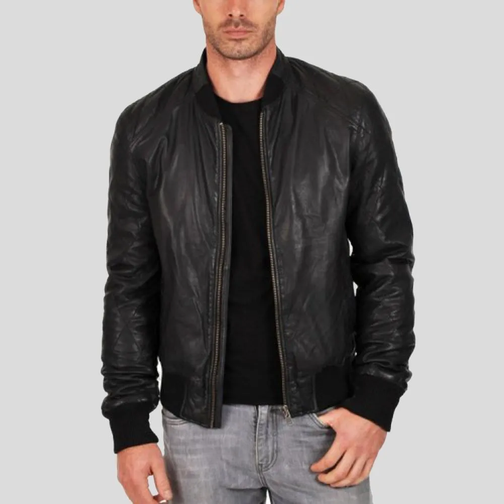 Jero Black Bomber Lambskin Leather Jacket for Men