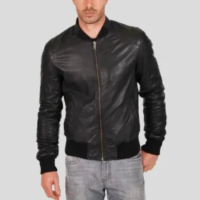 Jero Black Bomber Lambskin Leather Jacket for Men