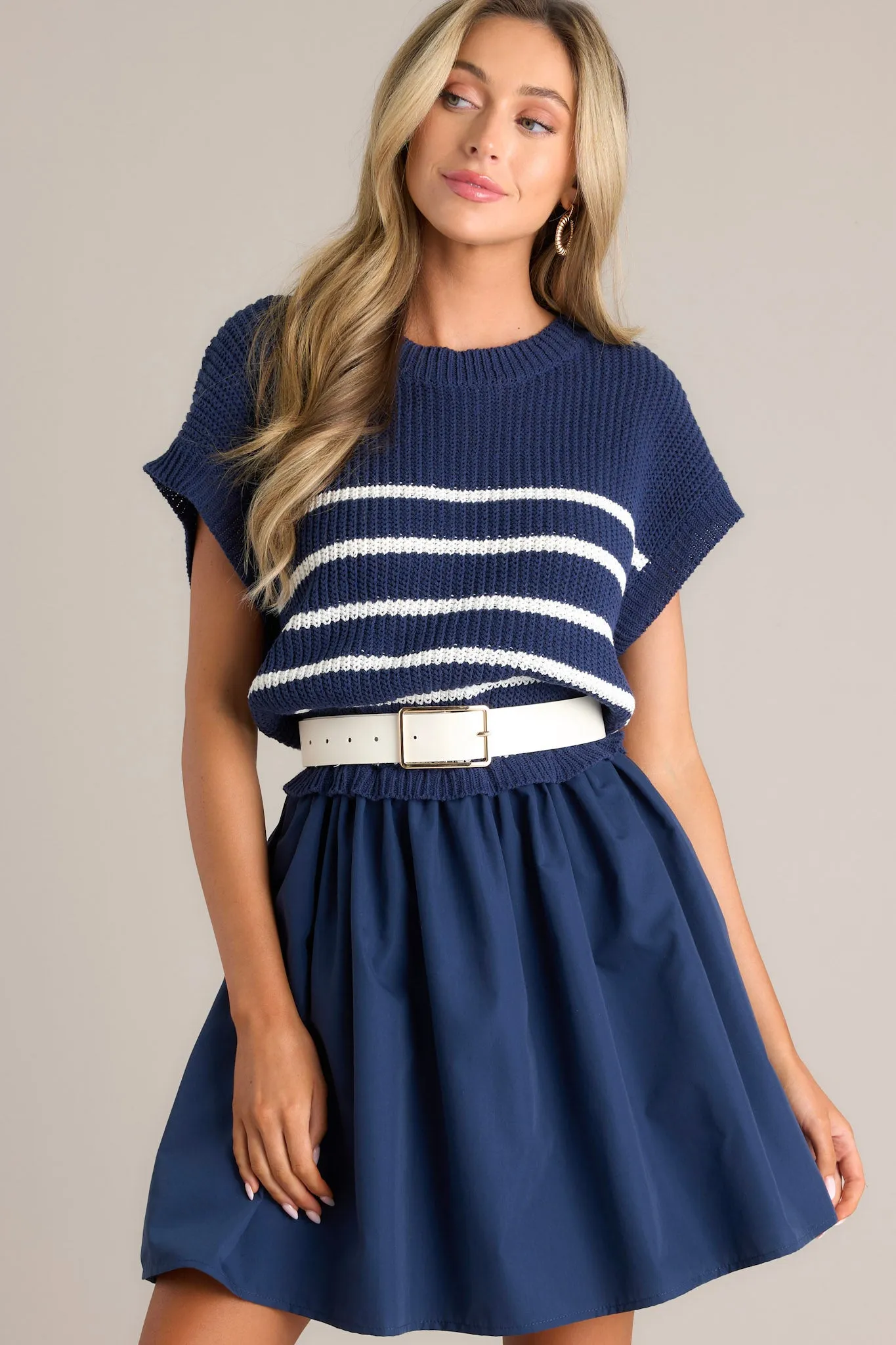 Journey Continues Navy & White Stripe Sweater Mini Dress