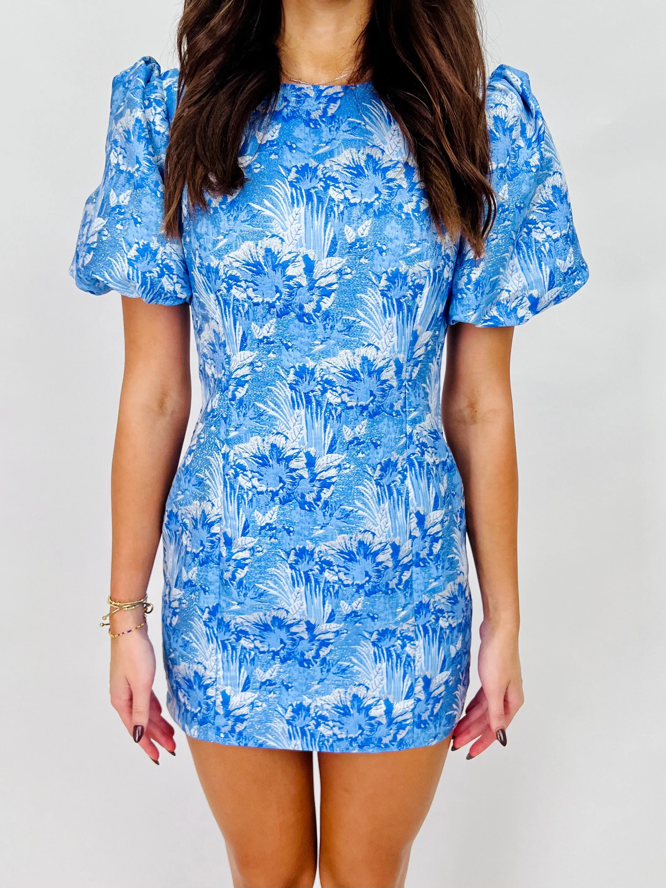 KISS AND TELL BLUE PUFF SLEEVE MINI DRESS