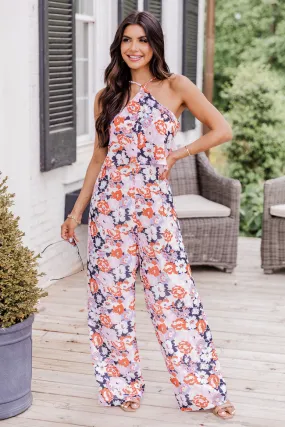 Know No Limits Navy Floral Halter Jumpsuit FINAL SALE