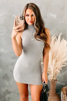 Literary Lover Sleeveless Turtle Neck Bodycon Dress (Heather Grey)