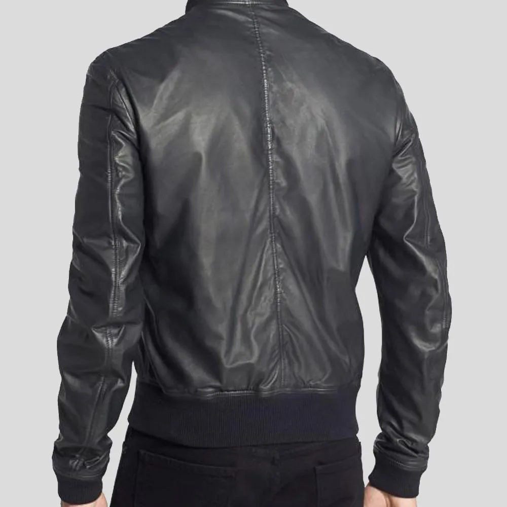 Lymo Black Bomber Leather Jacket for Men